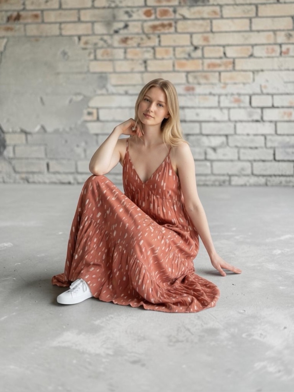 Lush Coral Printed Spaghetti-Strap Maxi Tiered Ruffle Dress
